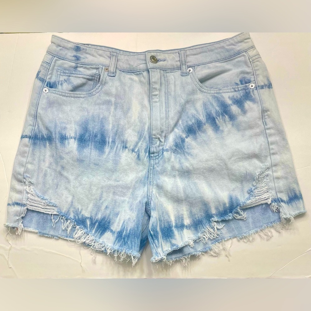 American Eagle Highest Rise Mom Short Womens Sz 12 Bleach Tie Dye Fringe